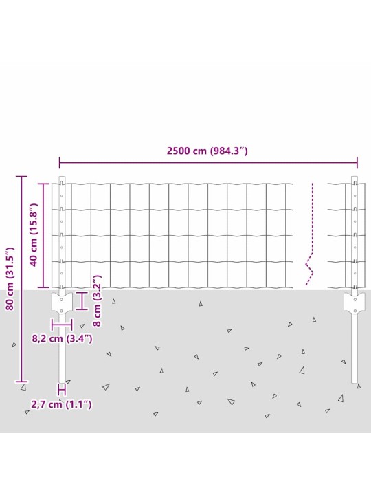 Žogs ar stabiem. pelēka 0.4 x 25 m tērauds