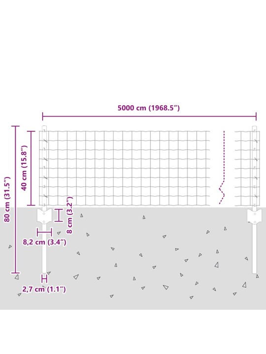 Žogs ar stabiem. pelēka 0.4 x 50 m tērauds