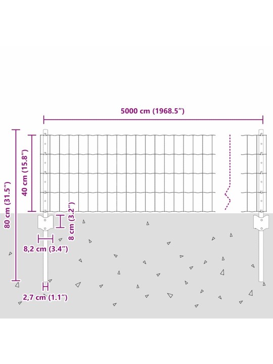 Žogs ar stabiem. pelēka 0.4 x 50 m tērauds