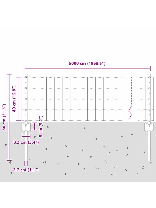 Žogs ar stabiem. pelēka 0.4 x 50 m tērauds
