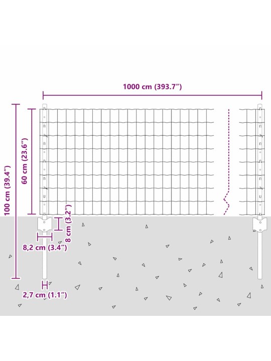 Žogs ar stabiem. sudraba 0.6 x 10 m tērauds