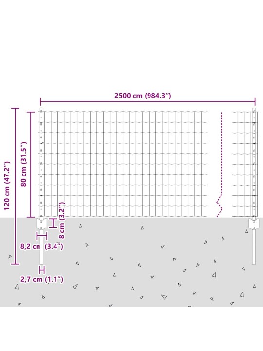 Žogs ar stabiem. sudraba 0.8 x 25 m tērauds