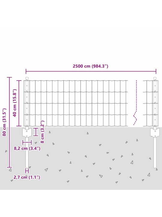 Žogs ar stabiem. sudraba 0.4 x 25 m tērauds