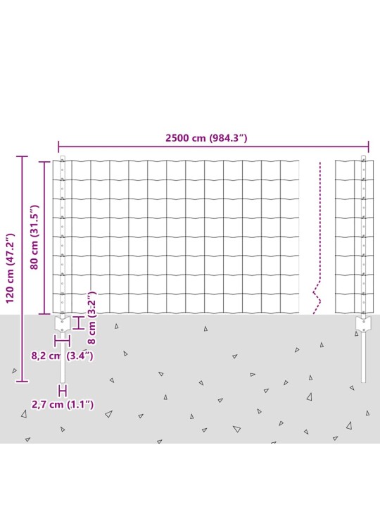 Žogs ar stabiem. sudraba 0.8 x 25 m tērauds