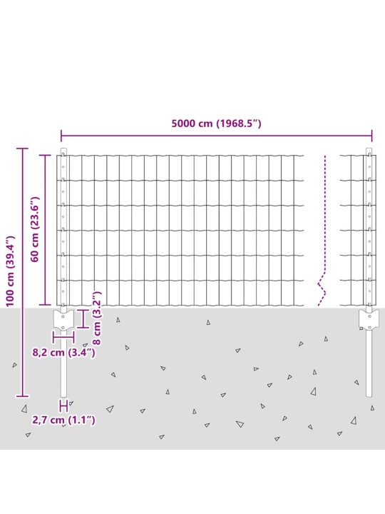 Žogs ar stabiem. sudraba 0.6 x 50 m tērauds