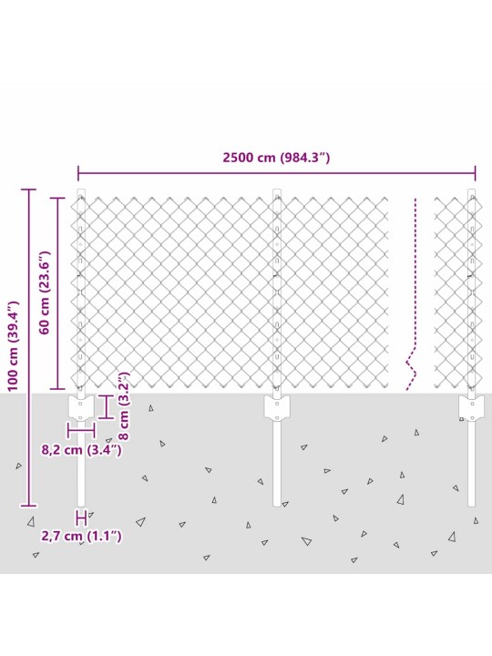 Žogs ar stabiem. zaļa 0.6 x 25 m tērauds
