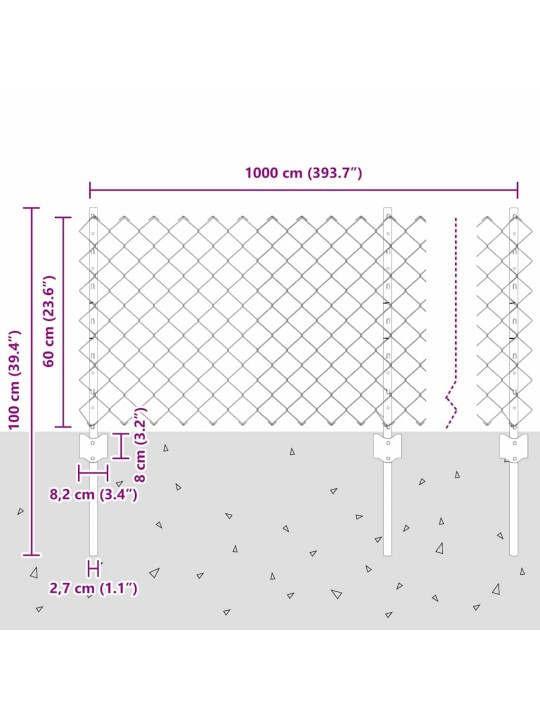 Žogs ar stabiem. pelēka 0.6 x 10 m tērauds
