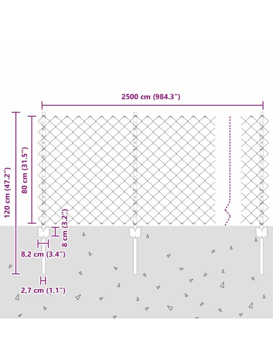 Žogs ar stabiem. sudraba 0.8 x 25 m tērauds