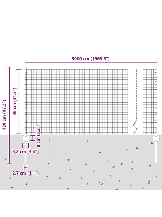 Žogs ar stabiem. sudraba 0.8 x 50 m tērauds
