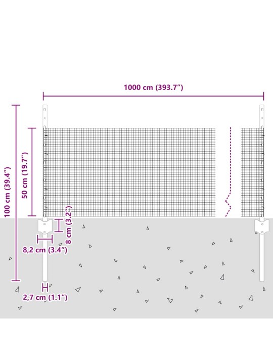 Žogs ar stabiem. zaļa 0.5 x 10 m tērauds