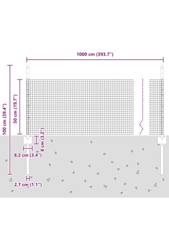 Žogs ar stabiem. zaļa 0.5 x 10 m tērauds