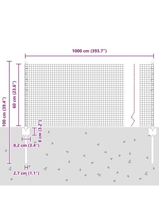 Žogs ar stabiem. zaļa 0.6 x 10 m tērauds