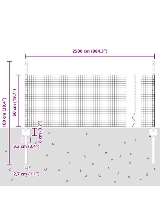 Žogs ar stabiem. zaļa 0.5 x 25 m tērauds