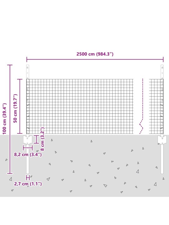 Žogs ar stabiem. zaļa 0.5 x 25 m tērauds