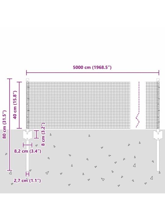 Žogs ar stabiem. zaļa 0.4 x 50 m tērauds