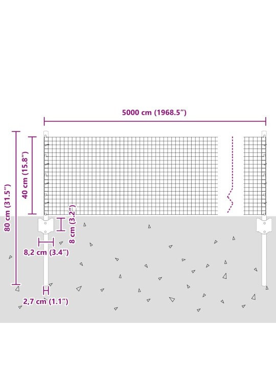 Žogs ar stabiem. zaļa 0.4 x 50 m tērauds