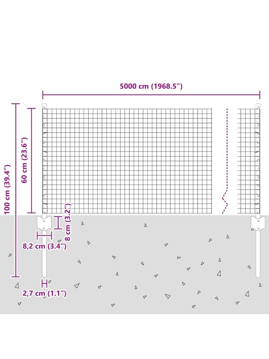 Žogs ar stabiem. zaļa 0.6 x 50 m tērauds