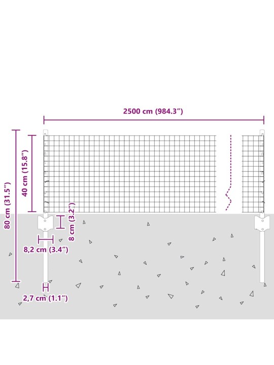 Žogs ar stabiem. pelēka 0.4 x 25 m tērauds