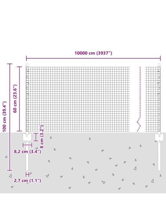 Žogs ar stabiem. pelēka 0.6 x 100 m tērauds