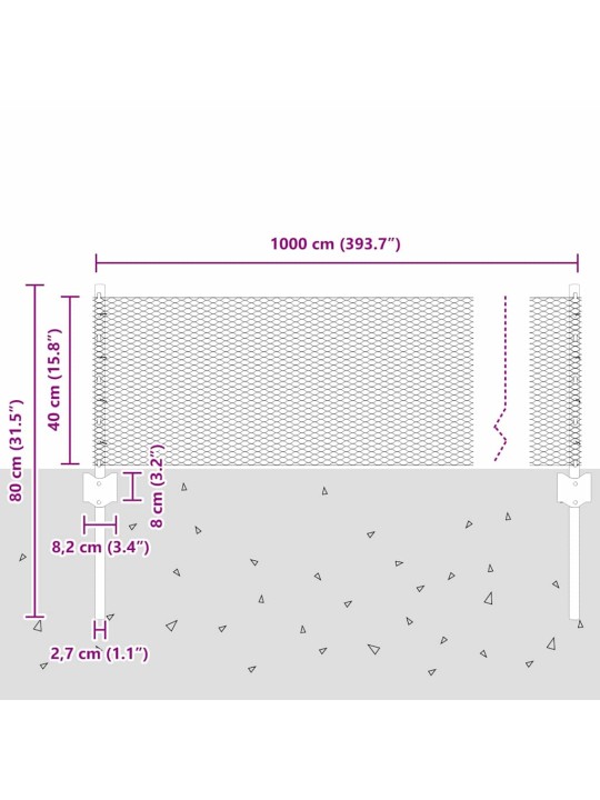 Žogs ar stabiem. zaļa 0.4 x 10 m tērauds