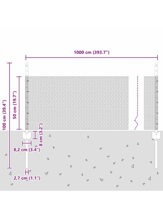 Žogs ar stabiem. zaļa 0.5 x 10 m tērauds