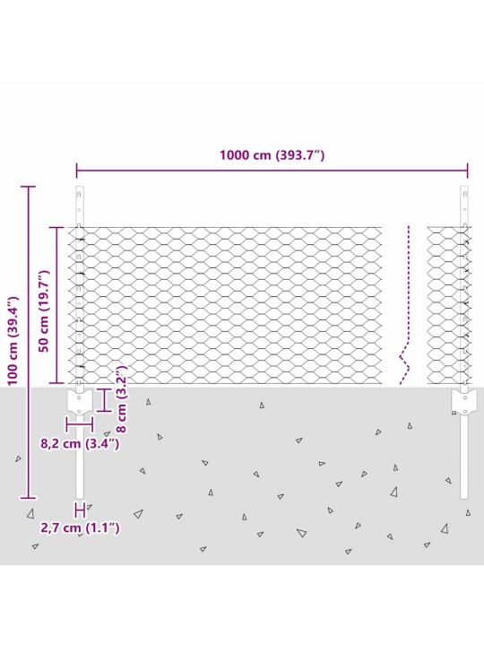 Žogs ar stabiem. zaļa 0.5 x 10 m tērauds