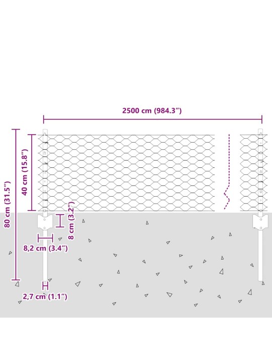 Žogs ar stabiem. zaļa 0.4 x 25 m tērauds