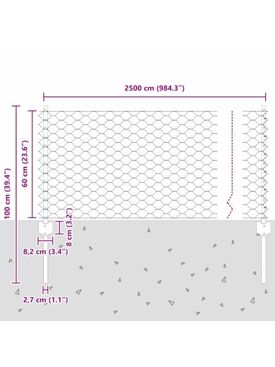 Žogs ar stabiem. zaļa 0.6 x 25 m tērauds