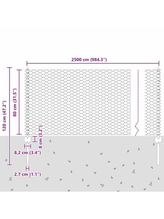 Žogs ar stabiem. zaļa 0.8 x 25 m tērauds