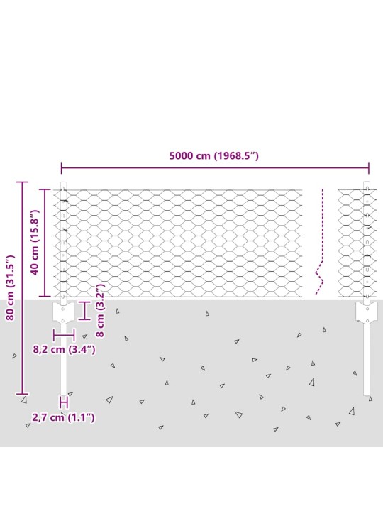 Žogs ar stabiem. zaļa 0.4 x 50 m tērauds