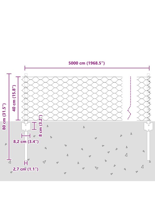 Žogs ar stabiem. zaļa 0.4 x 50 m tērauds
