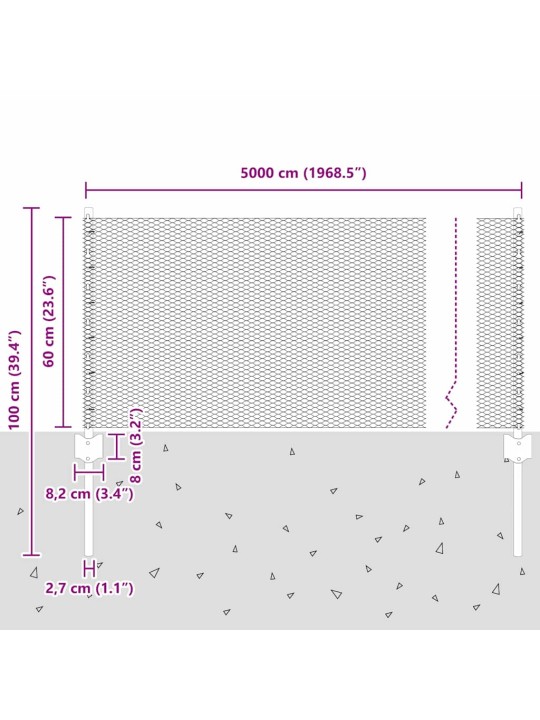 Žogs ar stabiem. zaļa 0.6 x 50 m tērauds