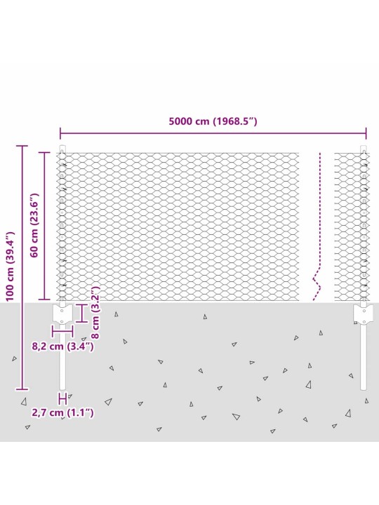 Žogs ar stabiem. zaļa 0.6 x 50 m tērauds