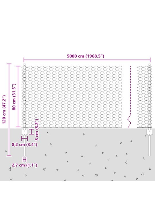Žogs ar stabiem. zaļa 0.8 x 50 m tērauds