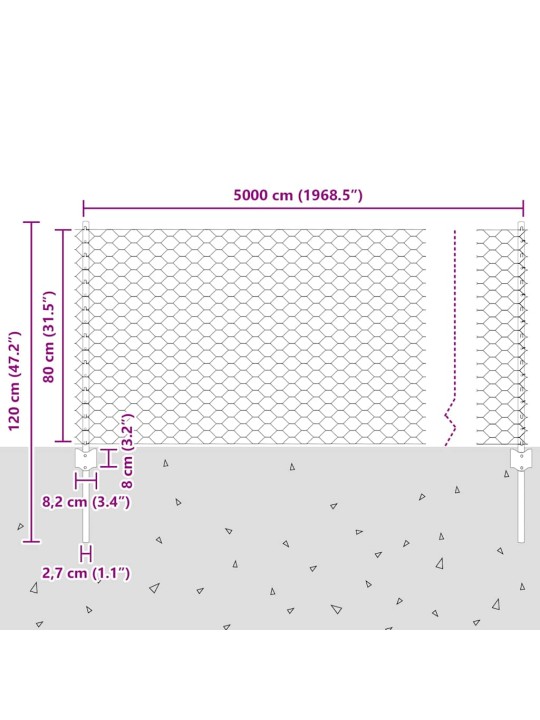 Žogs ar stabiem. zaļa 0.8 x 50 m tērauds