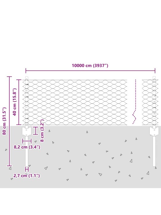 Žogs ar stabiem. zaļa 0.4 x 100 m tērauds