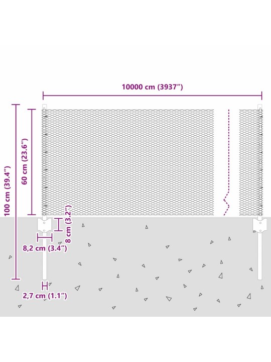 Žogs ar stabiem. zaļa 0.6 x 100 m tērauds