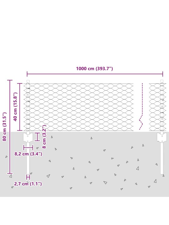 Žogs ar stabiem. pelēka 0.4 x 10 m tērauds
