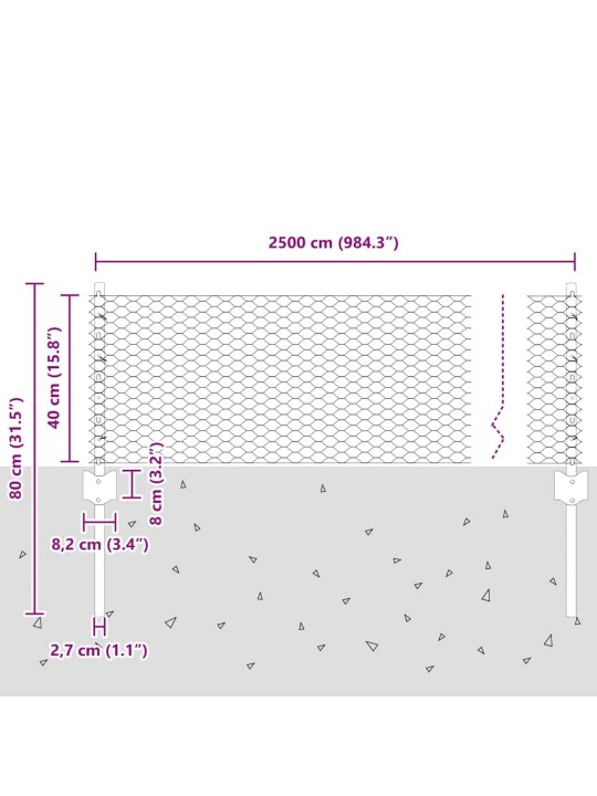 Žogs ar stabiem. pelēka 0.4 x 25 m tērauds