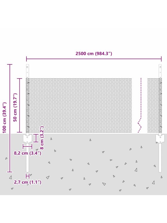 Žogs ar stabiem. pelēka 0.5 x 25 m tērauds