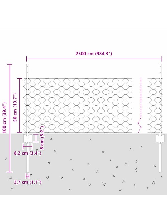 Žogs ar stabiem. pelēka 0.5 x 25 m tērauds
