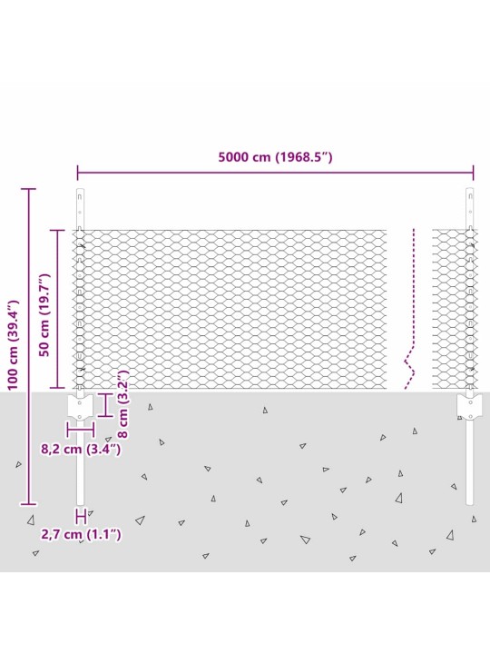Žogs ar stabiem. pelēka 0.5 x 50 m tērauds