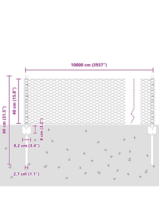 Žogs ar stabiem. pelēka 0.4 x 100 m tērauds