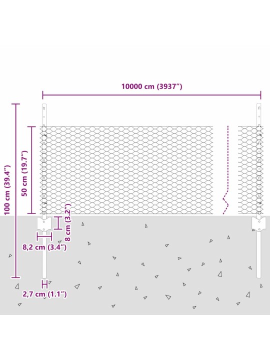 Žogs ar stabiem. pelēka 0.5 x 100 m tērauds