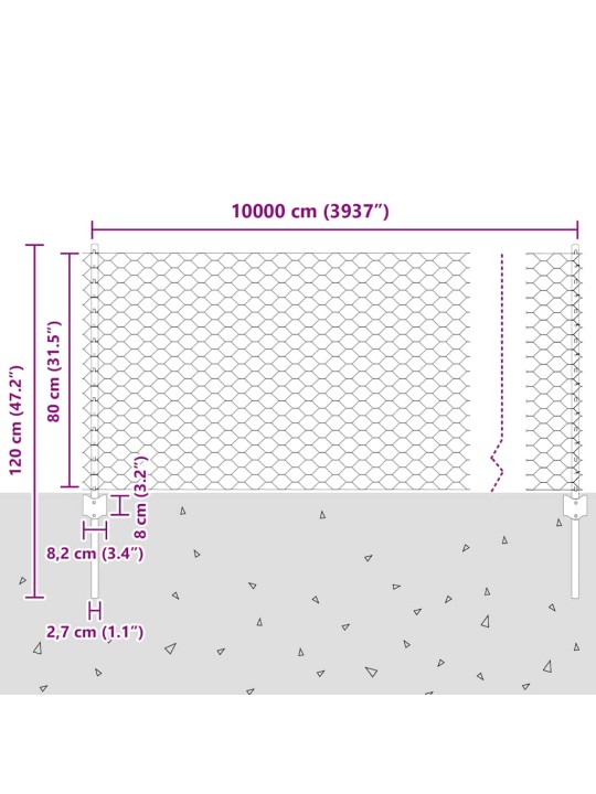 Žogs ar stabiem. pelēka 0.8 x 100 m tērauds