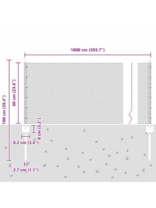 Žogs ar stabiem. sudraba 0.6 x 10 m tērauds