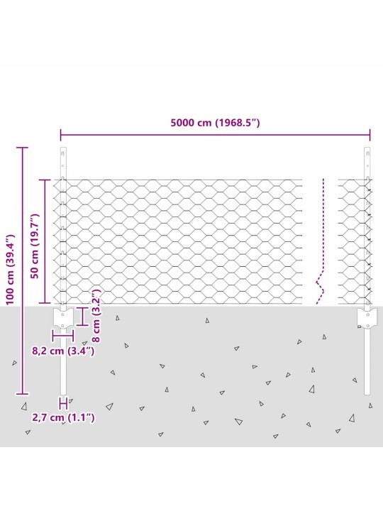 Žogs ar stabiem. sudraba 0.5 x 50 m tērauds