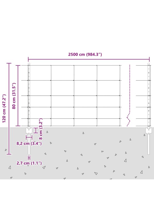 Žogs ar stabiem. sudraba 0.8 x 25 m tērauds