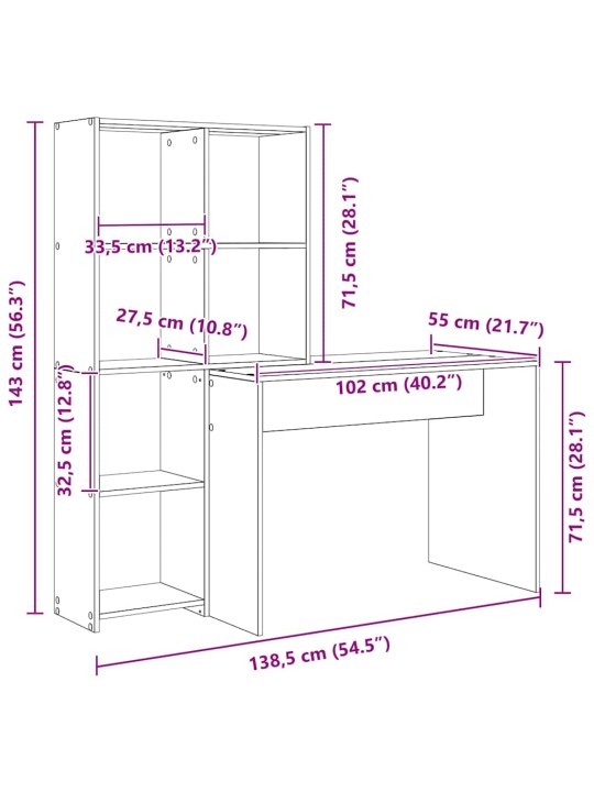 Galds ar plauktu pelēka sonomas ozola 138.5 x 55 x 143 cm