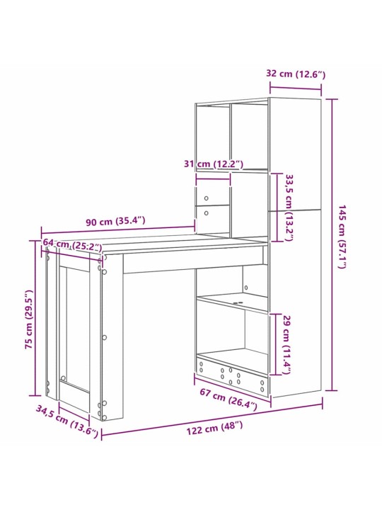 Galds ar plauktu balts 122 x 67 x 145 cm inženierijas koks
